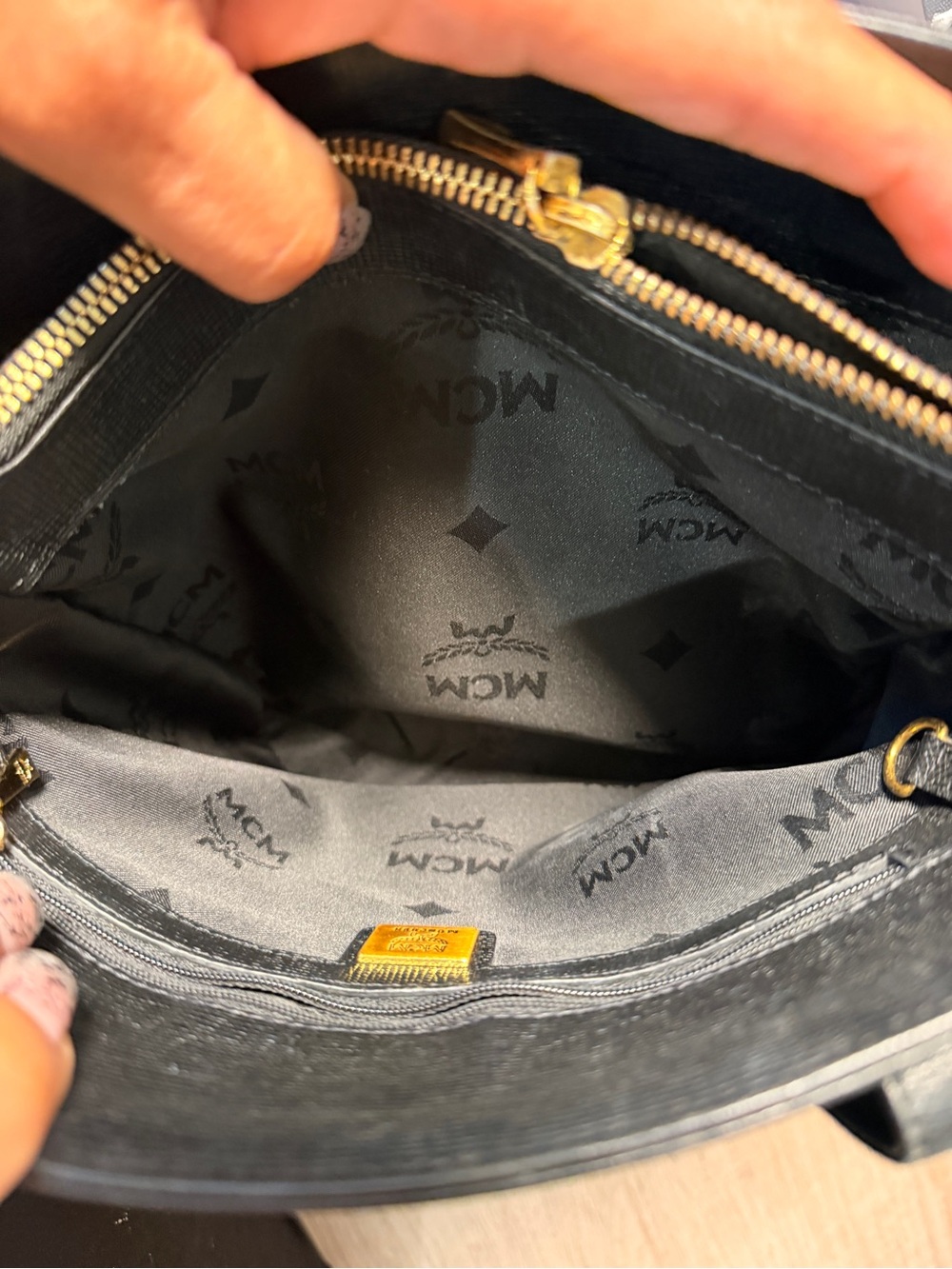 MCM Black Leather Gold-Accent Tote - Picture 12 of 16